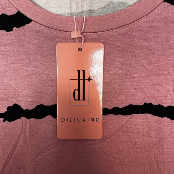 DILIUXING PINK STRIPED WOMEN SHIRT/TUNIC TOP, RUFFLE SHORT SLEEVE, 3XL - Picture 5 of 11